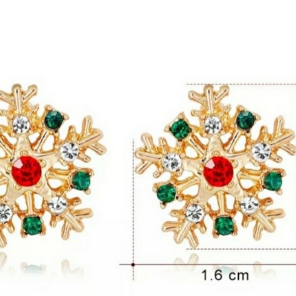 Gold Winter Holiday Rhinestone Snowflake Stud Earrings - Picture 8 of 8